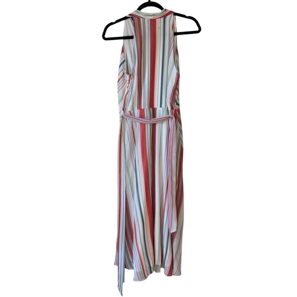 Leslie Fay Women's V Neck Multi Color Striped Midi Dress Size 6 - Picture 3 of 7